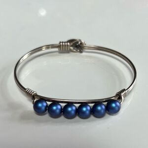 Luca + Danni Crystal Pearl Bangle Bracelet Blue Lapis Iridescent Dark Blue